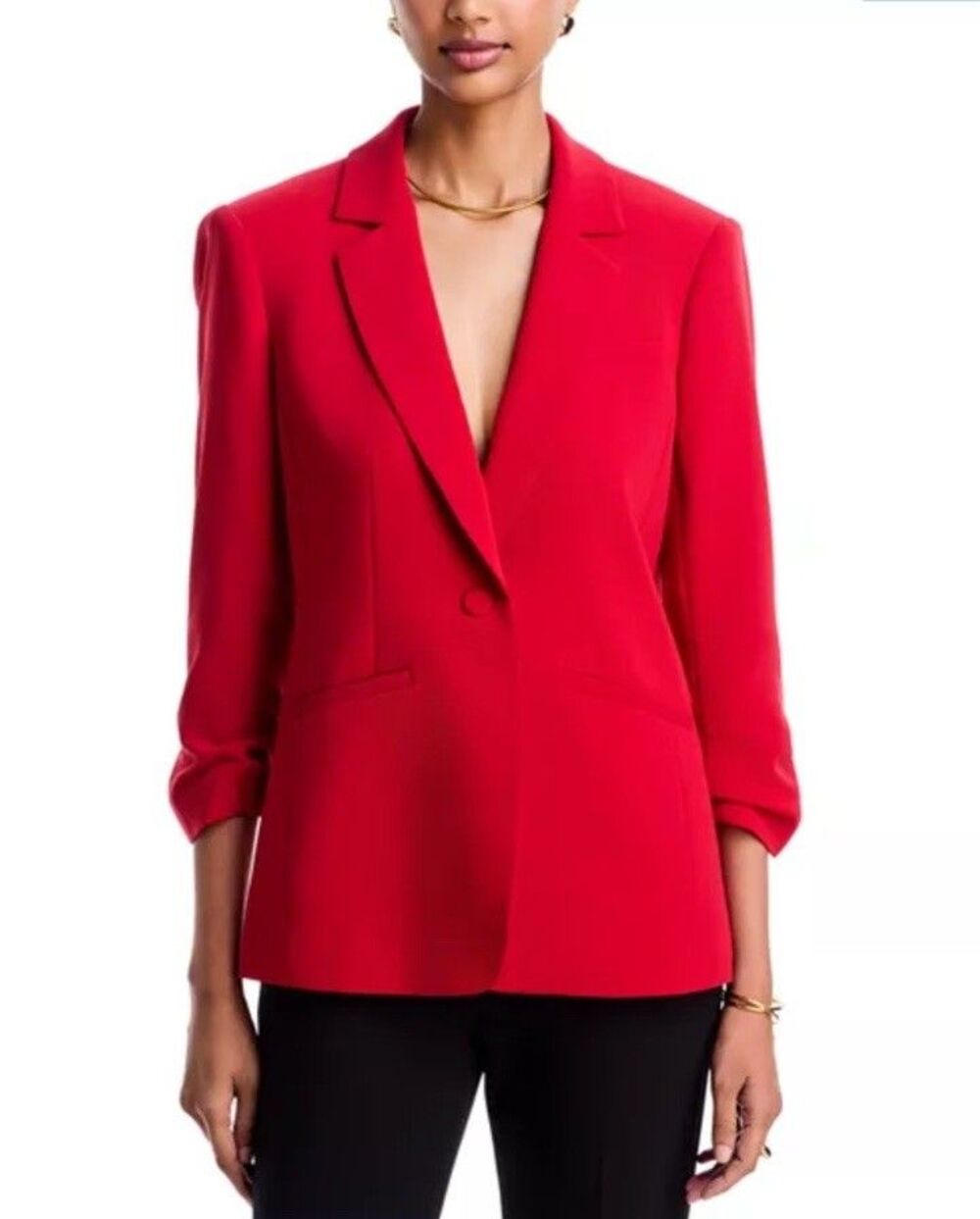 Cinq a Sept Khloe Blazer Jacket 16 Red Ruched 3/4 Sleeve Crepe Chic Holiday